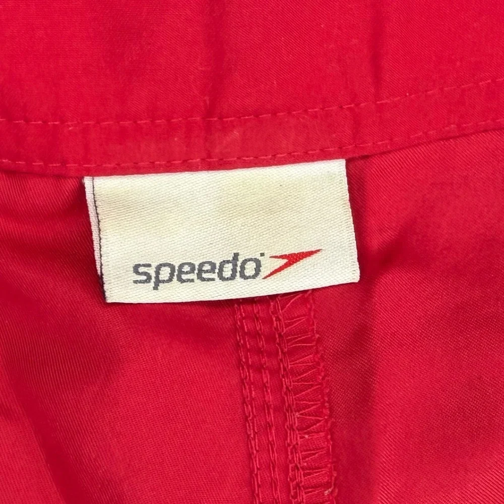Y2K Speedo Lifeguard Board Shorts Mens 33 Red Guard Swim Trunks Beach Surf Cargo